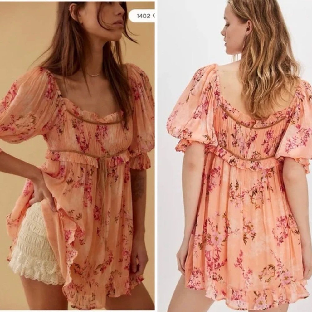 NWOT Free People marney mini dress in Peach combo size large